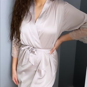 Mauve grey color silk robe size medium